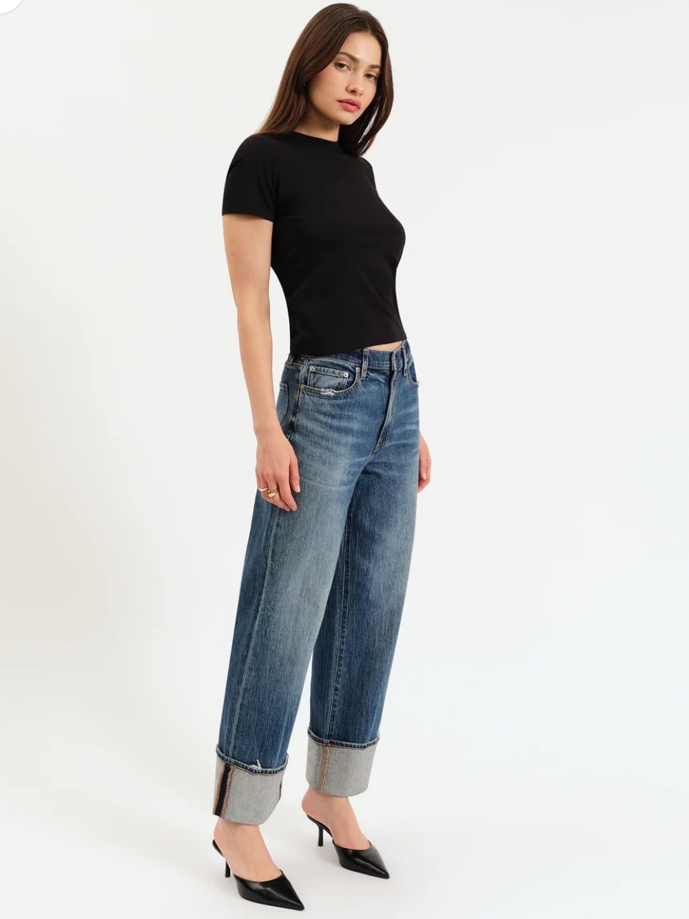 DAZE Eastside High Rise Loose Jeans 27 Cuffed Straight Leg Light Wash Crush Hour